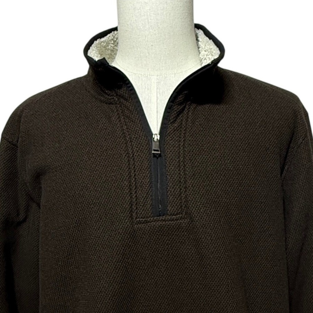 Orvis Pullover Mens XXL‎ Brown Fleece Quarter Zip Sherpa Lined Pockets